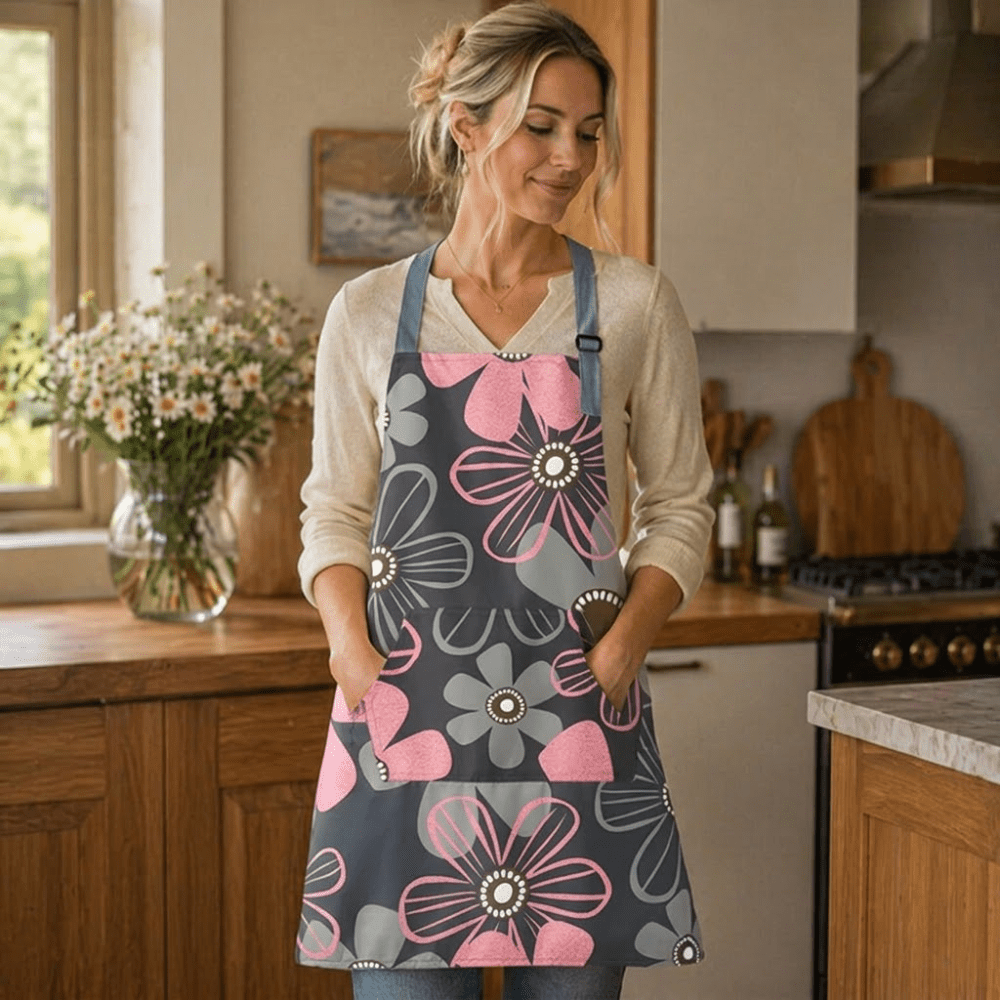 Velzora - Tablier de cuisine en coton enduit à imprimé floral vintage | Velzora