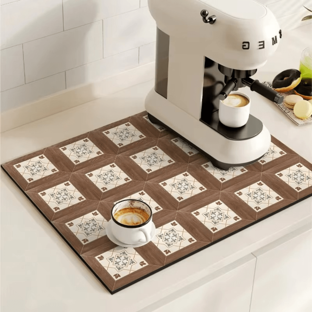 Velzora - Tapis absorbant antidérapant à motif carreaux rétro pour café ou évier