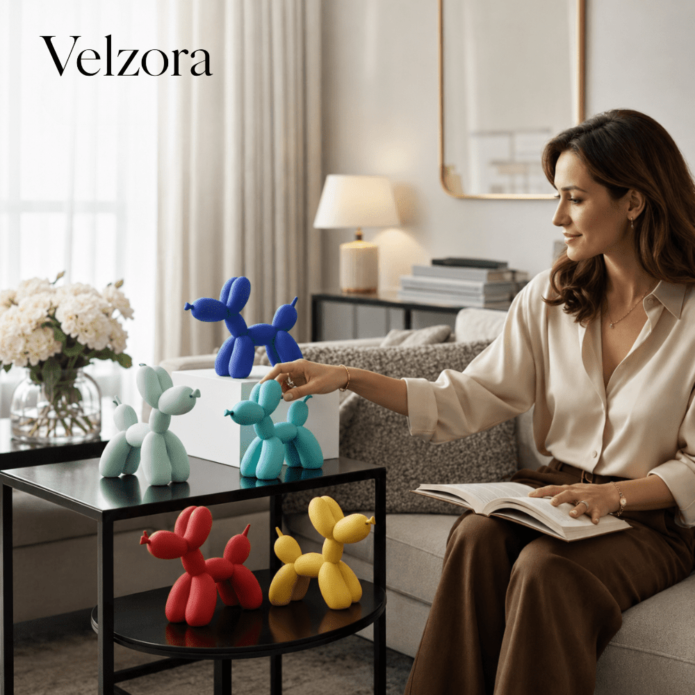 Velzora - Sculpture décorative en résine finition lisse forme ballon chien | Velzora