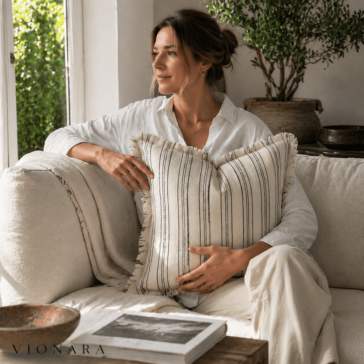 Velzora - Housse de coussin jacquard à franges en coton mélangé | Velzora