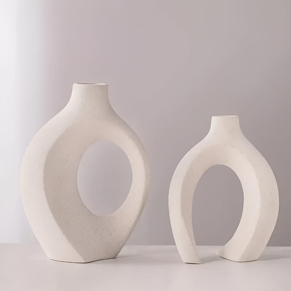 Velzora - Duo de vases en céramique mate, formes abstraites entrelacées