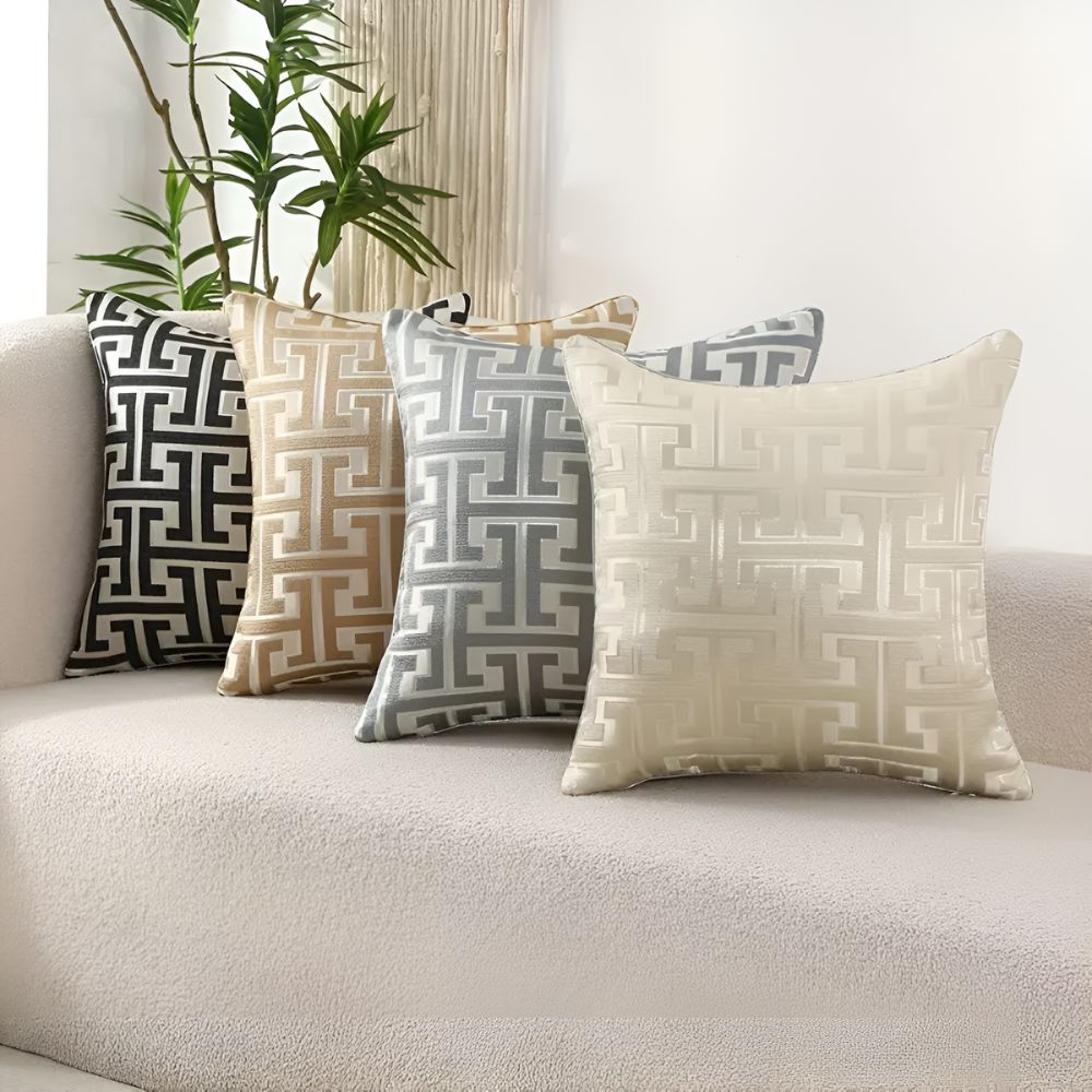 Velzora - Housse de coussin jacquard en velours texturé 45×45 cm