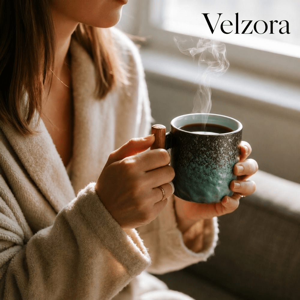 Velzora - Tasse à espresso vintage en céramique avec poignée en bois