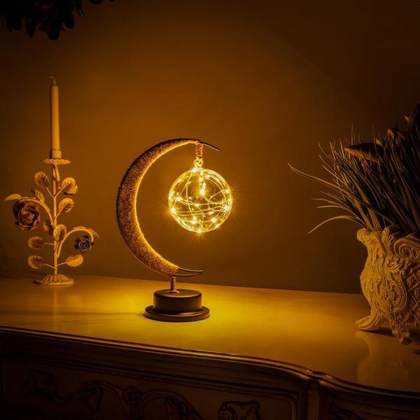 Velzora - Lampe d’ambiance LED sur socle lunaire en métal et corde tressée | Velzora