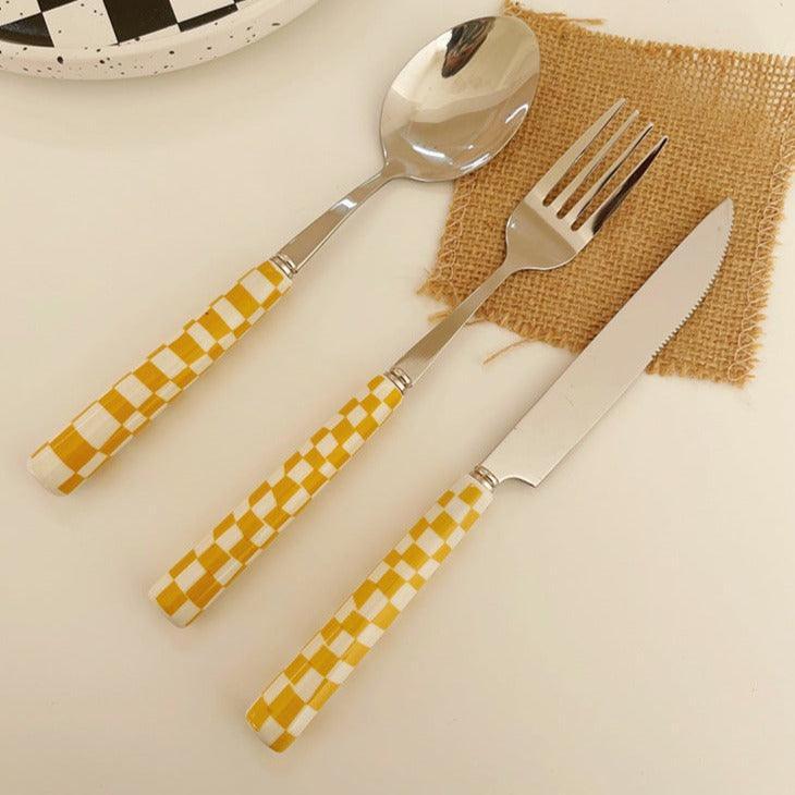 Velzora - Couverts en inox à motif damier, colorés et durables | Velzora