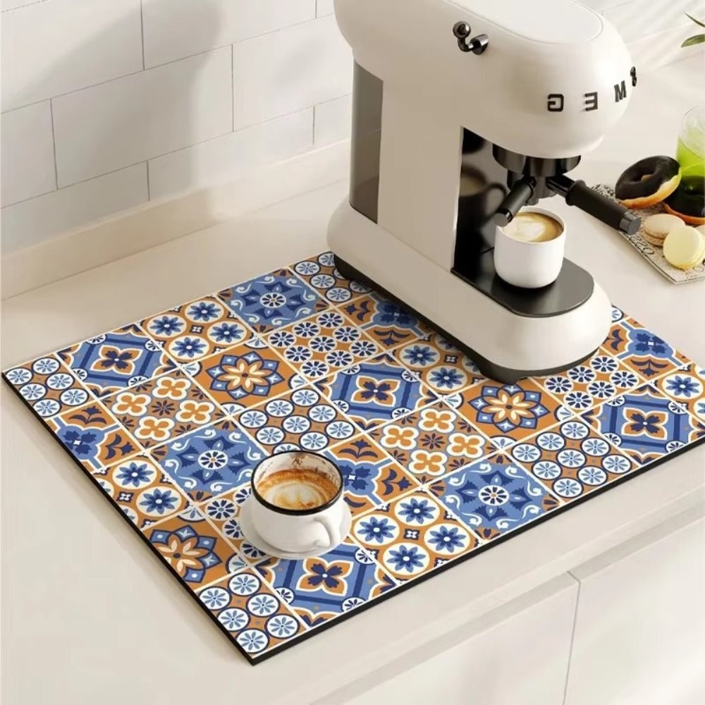 Velzora - Tapis absorbant antidérapant à motif carreaux rétro pour café ou évier
