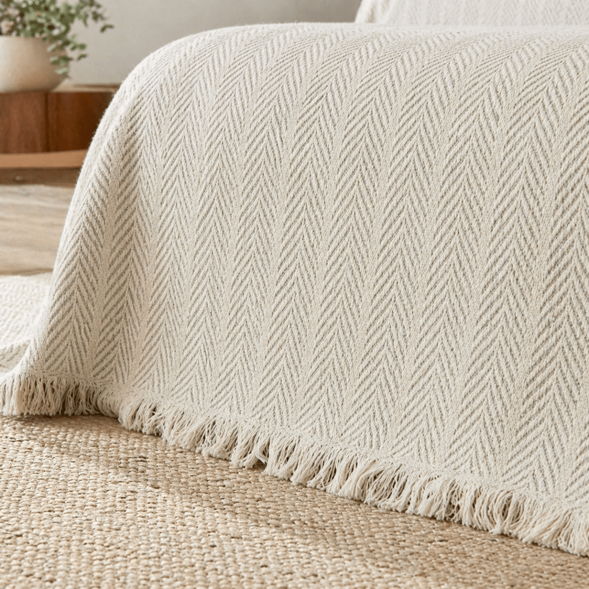 Velzora - Housse de canapé chenille chevron à franges | Velzora