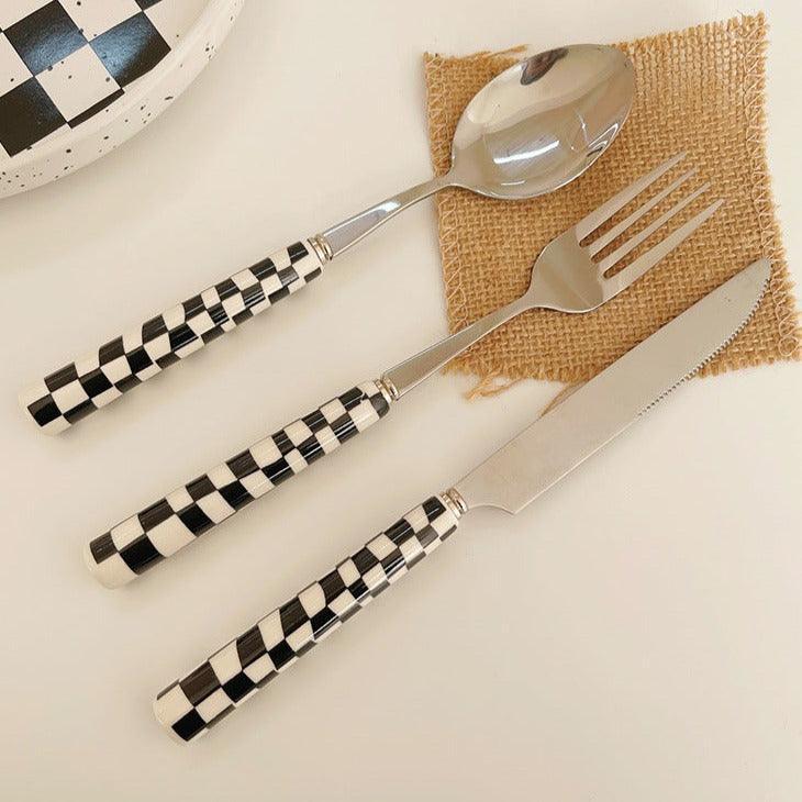Velzora - Couverts en inox à motif damier, colorés et durables | Velzora