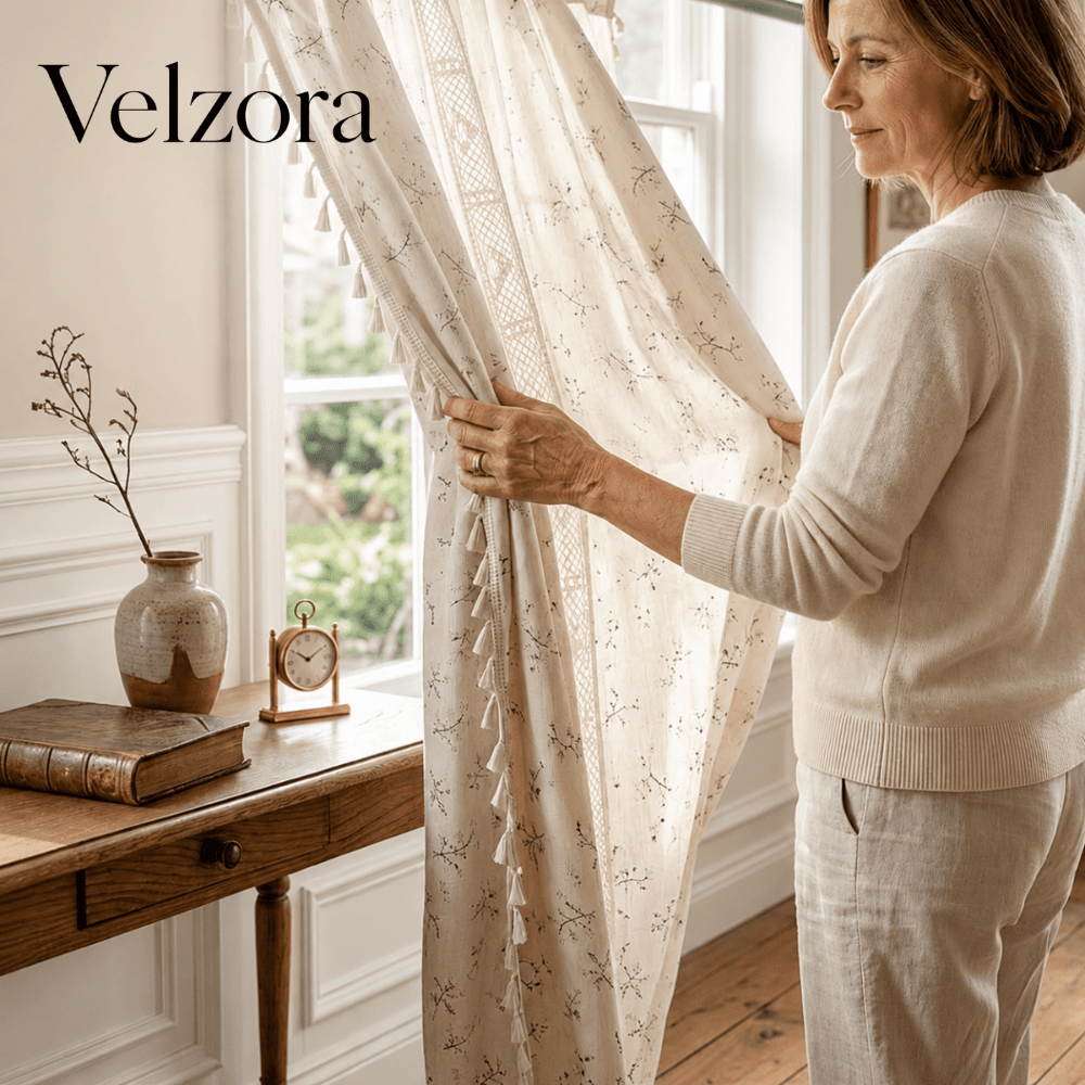 Velzora - Rideau en dentelle florale semi-occultant patchwork