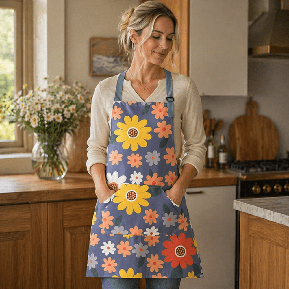 Velzora - Tablier de cuisine en coton enduit à imprimé floral vintage | Velzora