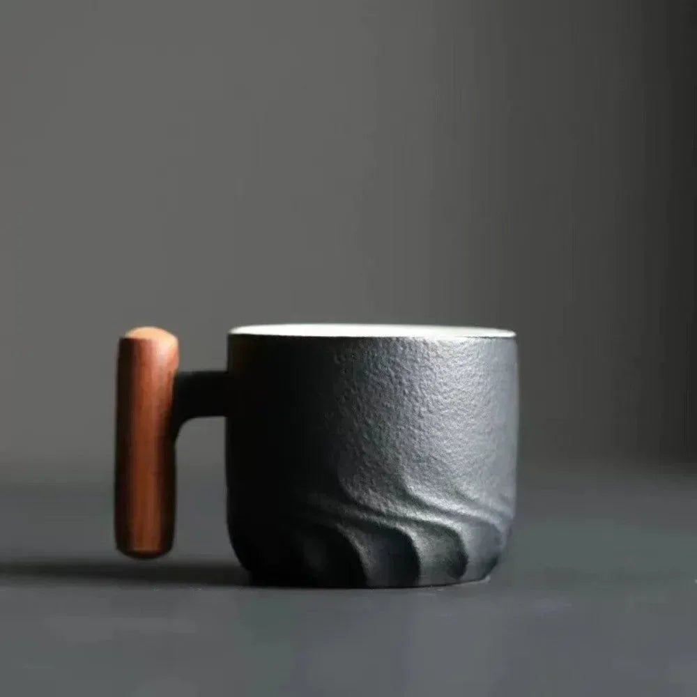 Velzora - Tasse à espresso vintage en céramique avec poignée en bois