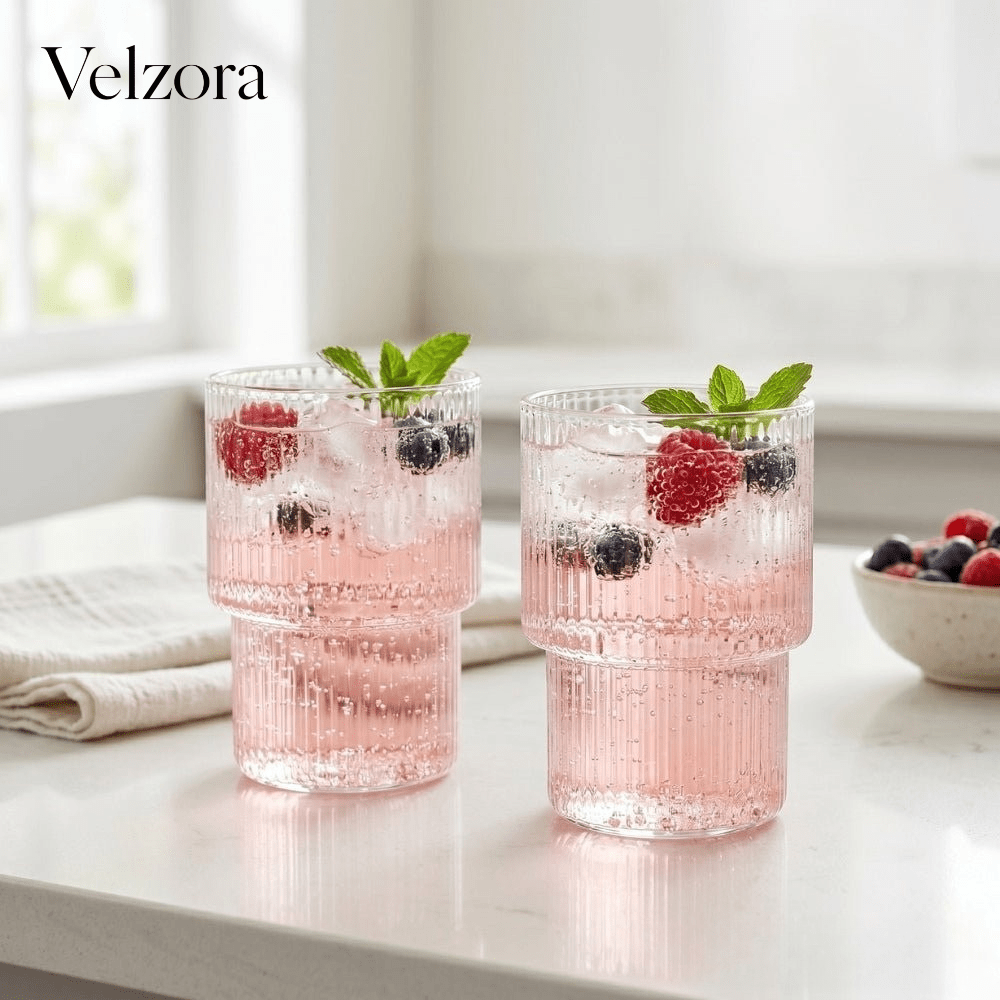 Velzora - Verres à eau nervurés en verre borosilicaté | Velzora