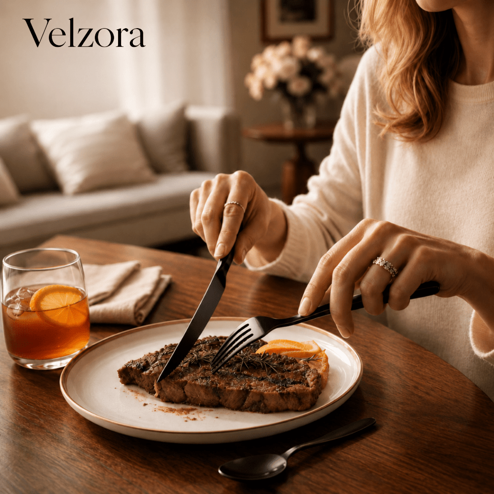 Velzora - Ménagère en acier inoxydable noir mat – Finition moderne | Velzora
