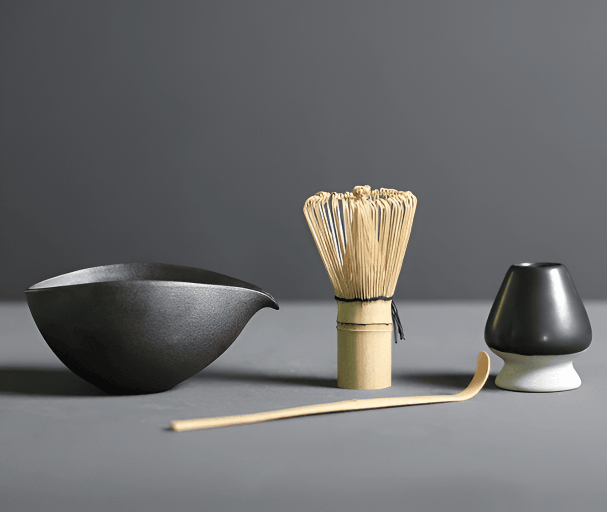 Velzora - Service à matcha japonais en céramique et bambou – 4 pièces