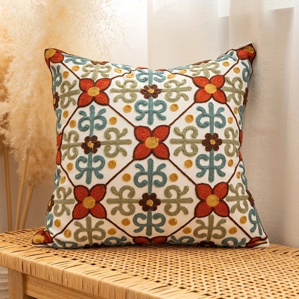 Velzora - Housse de coussin décorative brodée en microfibre vintage