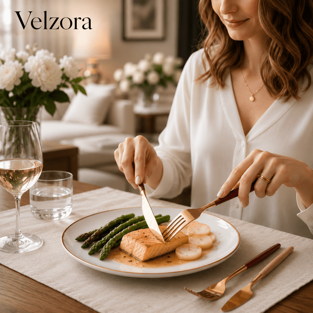 Velzora - Ménagère en acier inoxydable bicolore doré et argenté 24 pièces | Velzora