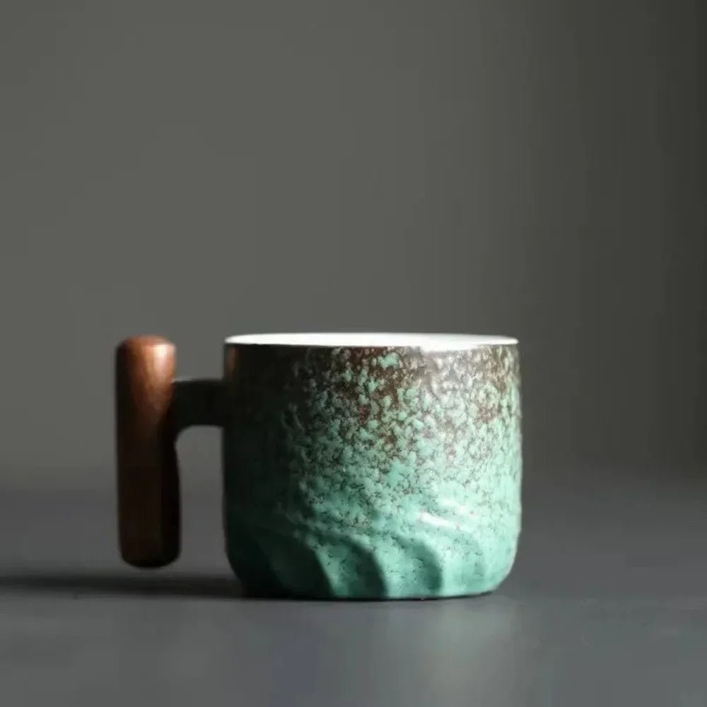 Velzora - Tasse à espresso vintage en céramique avec poignée en bois