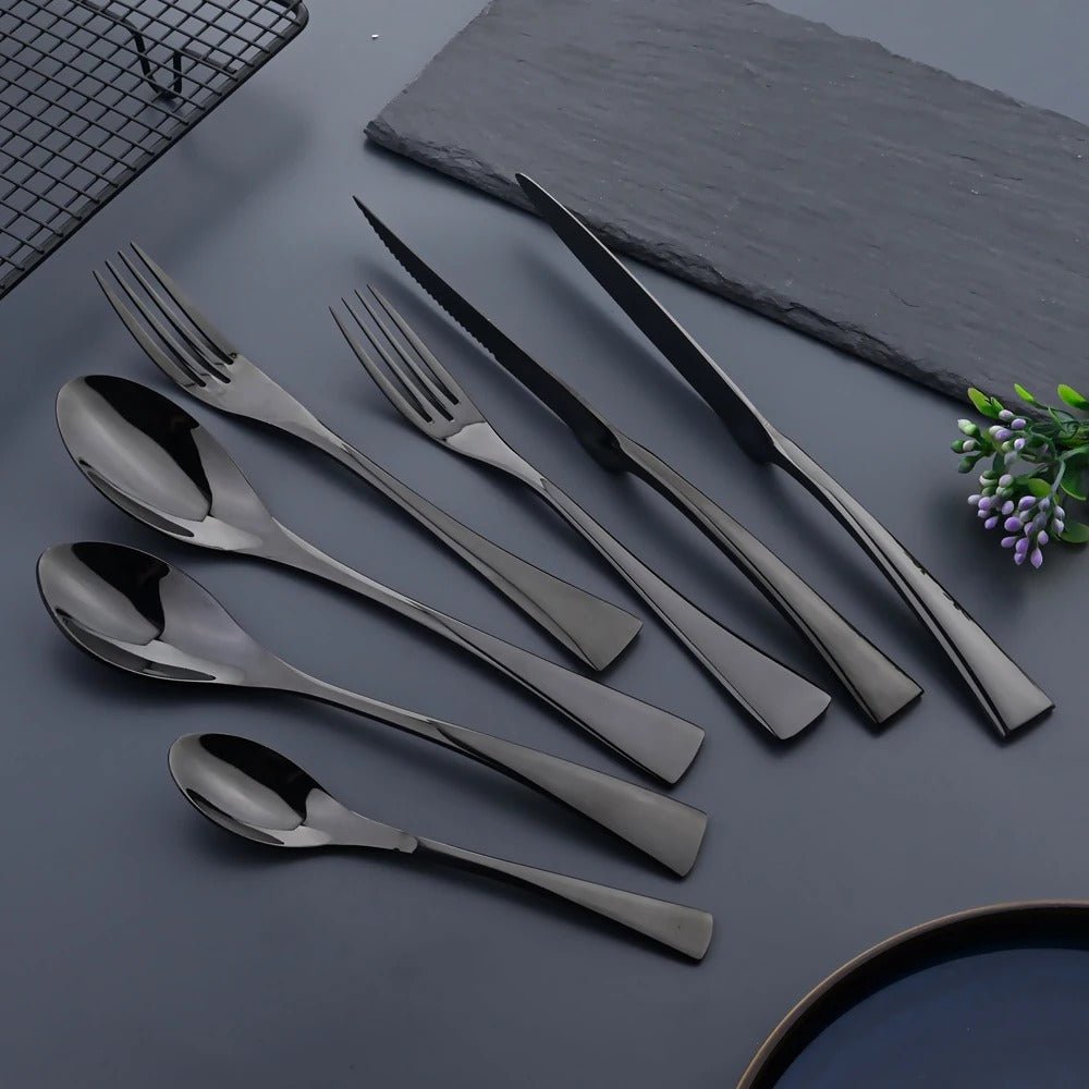 Velzora - Ménagère en acier inoxydable noir mat – Finition moderne | Velzora