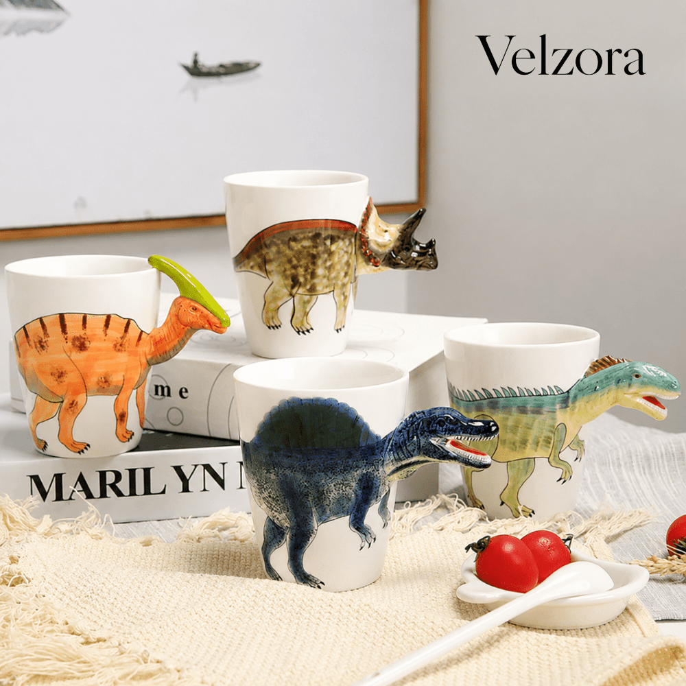 Velzora - Mug en céramique peint à la main – Motif dinosaure ludique | Velzora