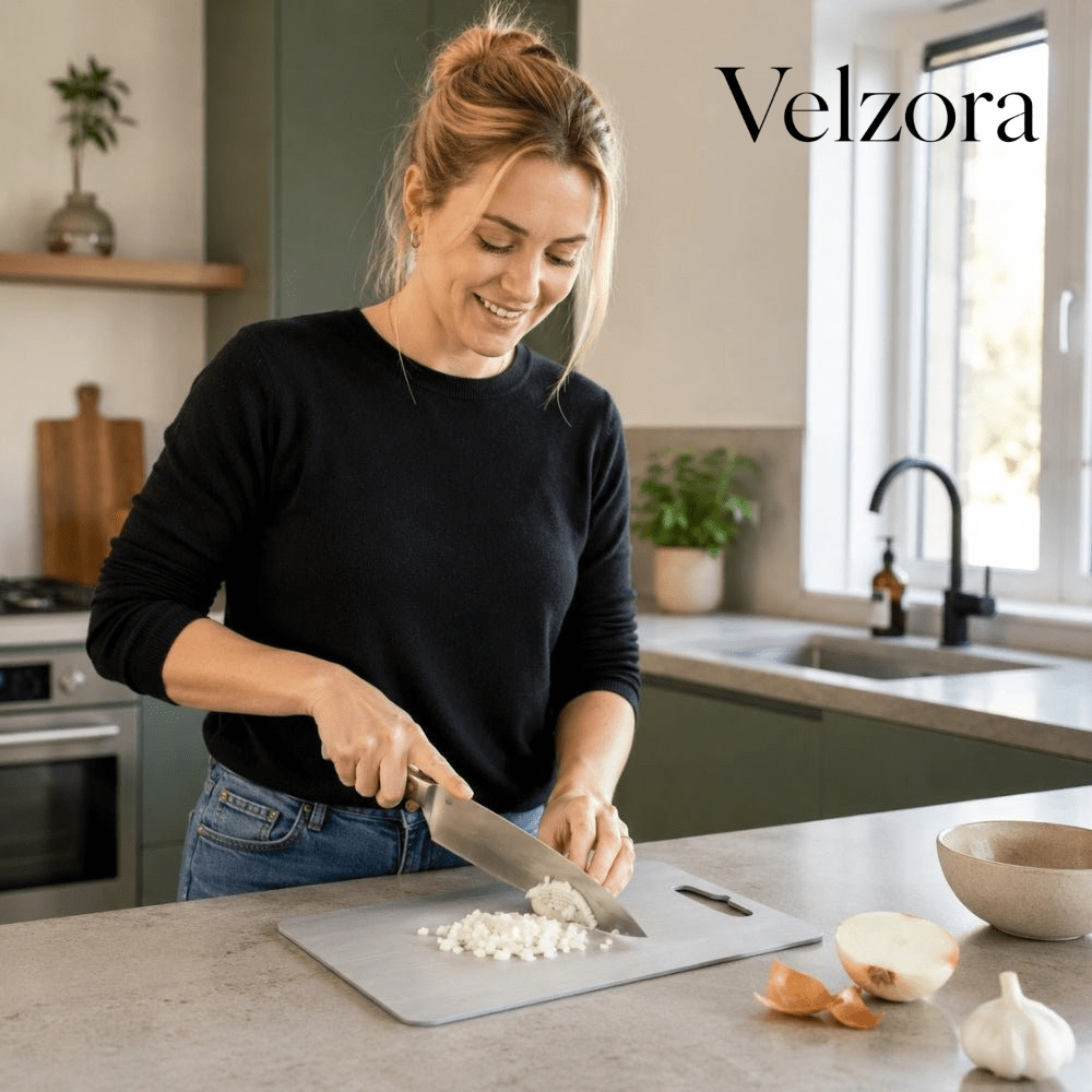 Velzora - Planche à découper en acier inoxydable brossé | Velzora