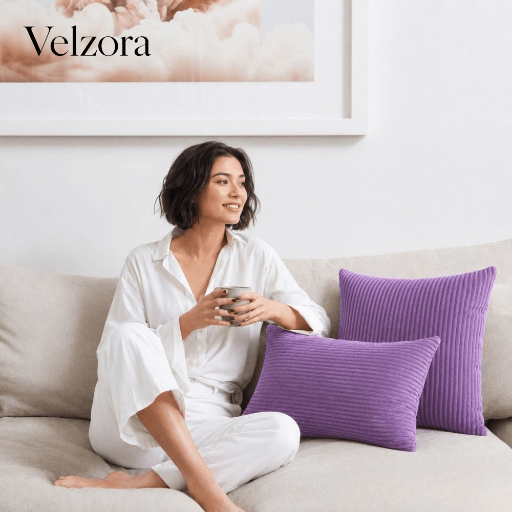 Velzora - Housse de coussin en velours côtelé doux et texturé | Velzora
