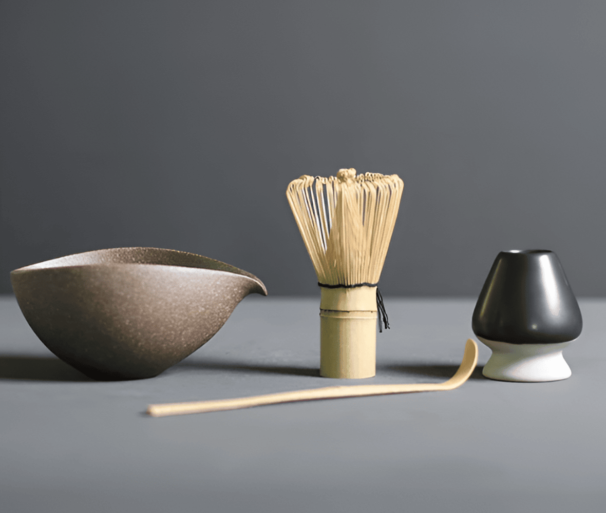 Velzora - Service à matcha japonais en céramique et bambou – 4 pièces