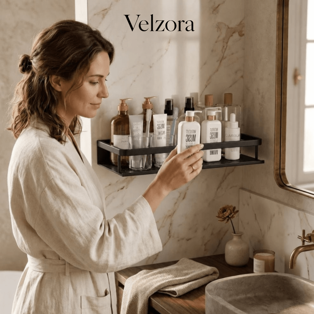 Velzora - Étagère de douche murale en aluminium noir mat | Velzora