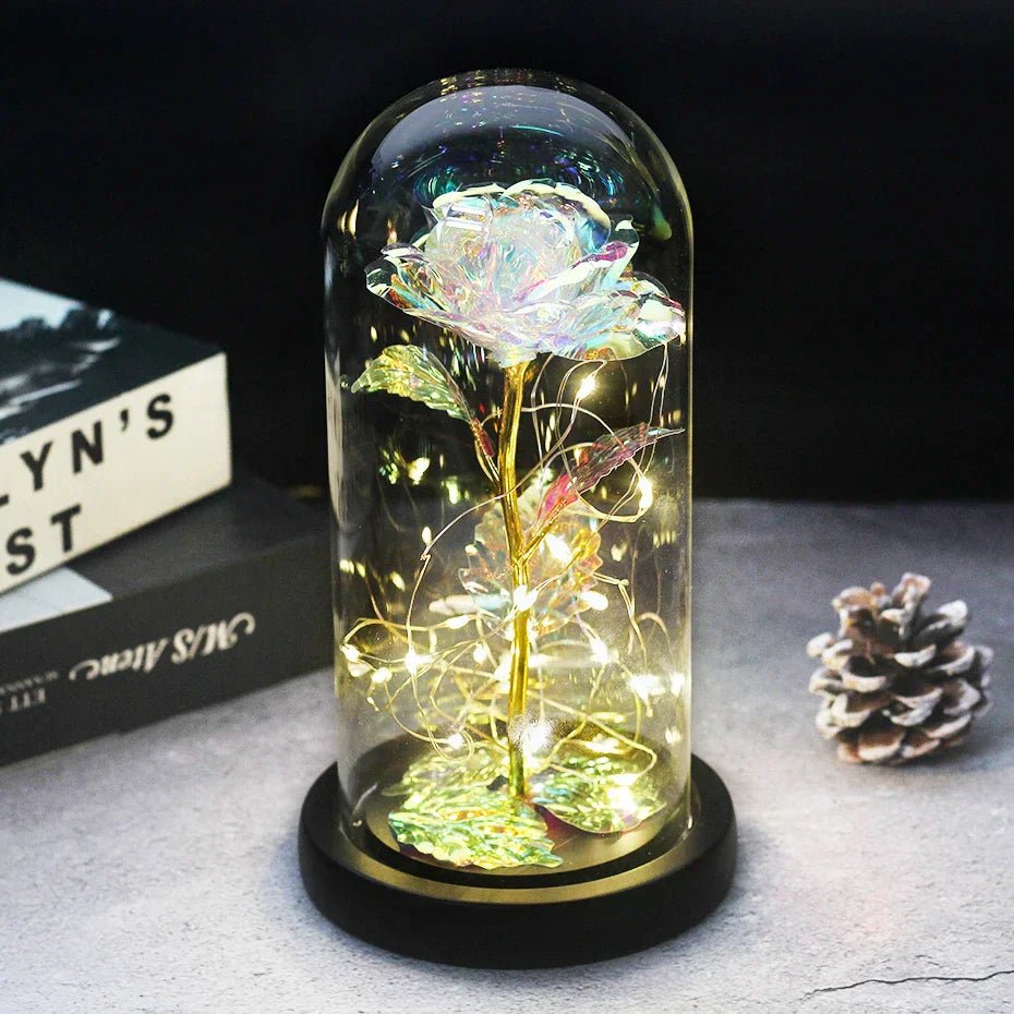Velzora - Rose préservée sous cloche en verre avec éclairage LED | Velzora