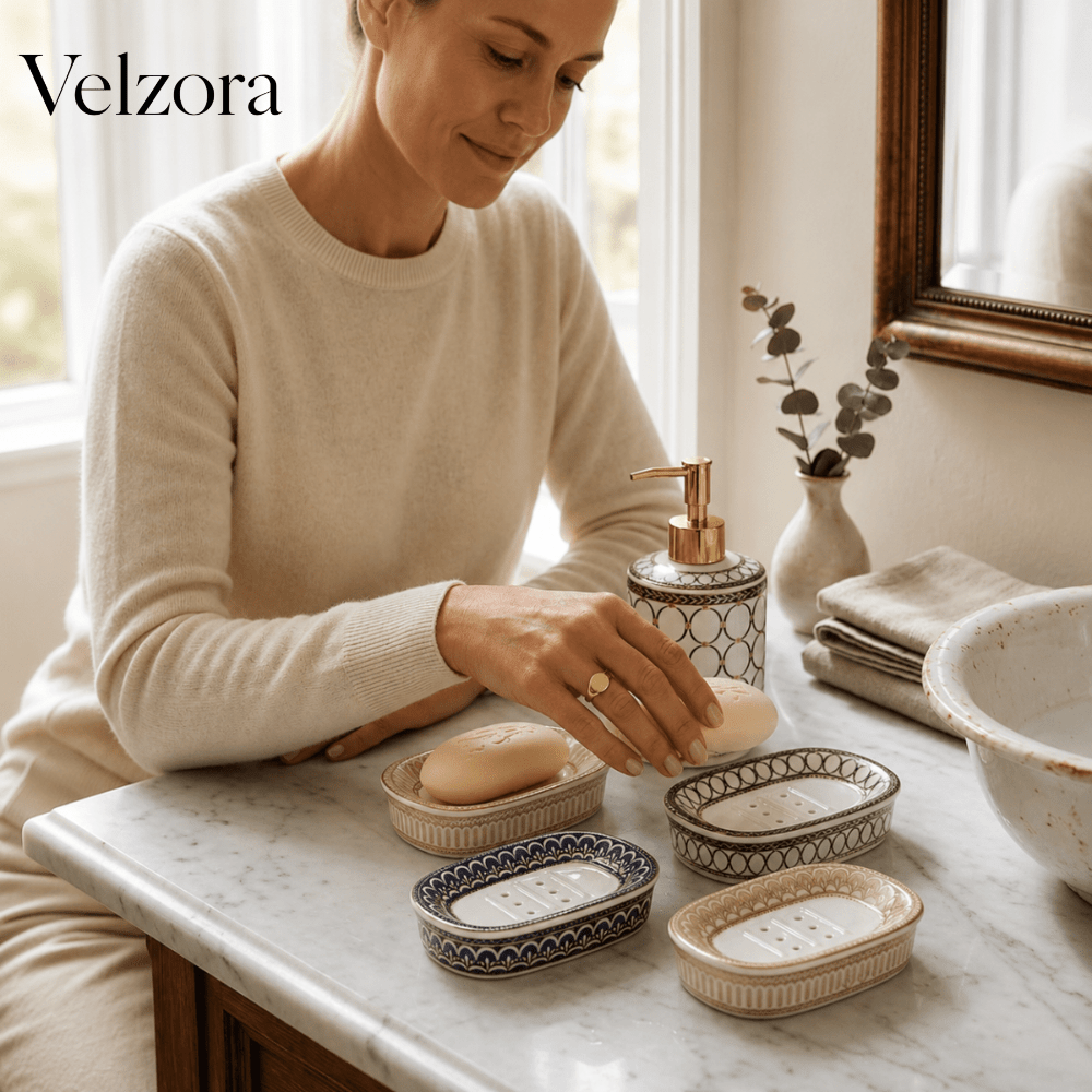 Velzora - Porte-savon décoratif en céramique style Art Déco | Velzora