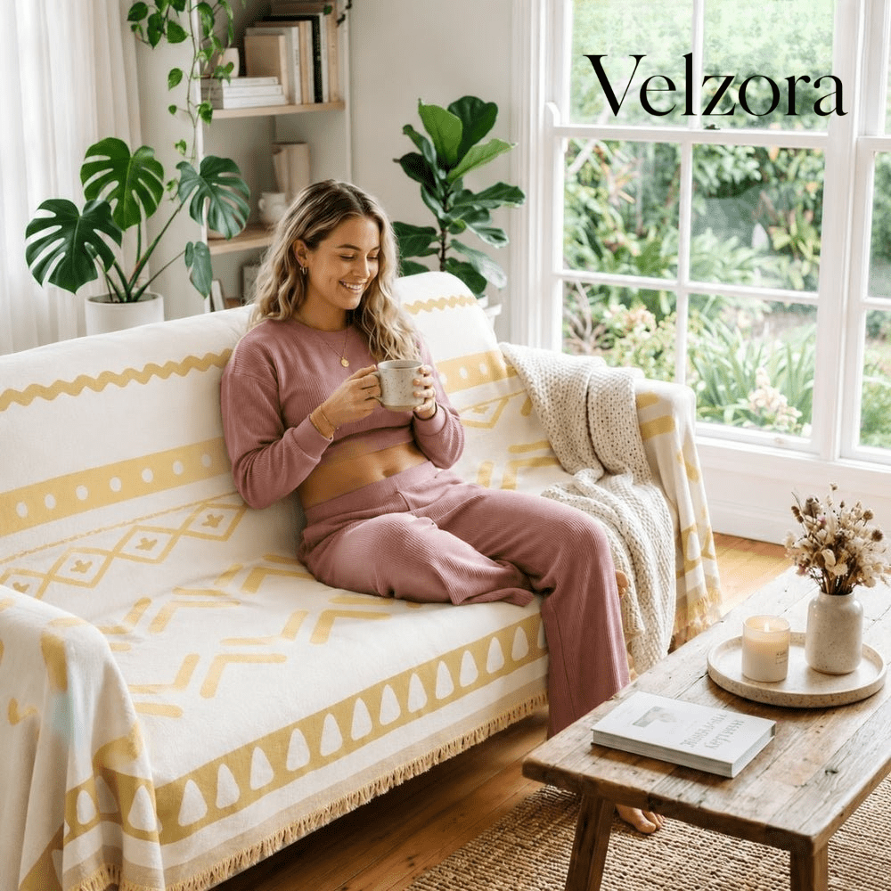 Velzora - Housse de canapé réversible en chenille – Motif bohème texturé | Velzora