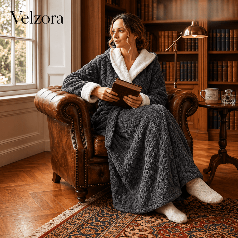 Velzora - Peignoir long en maille douce avec capuche et poches | Velzora